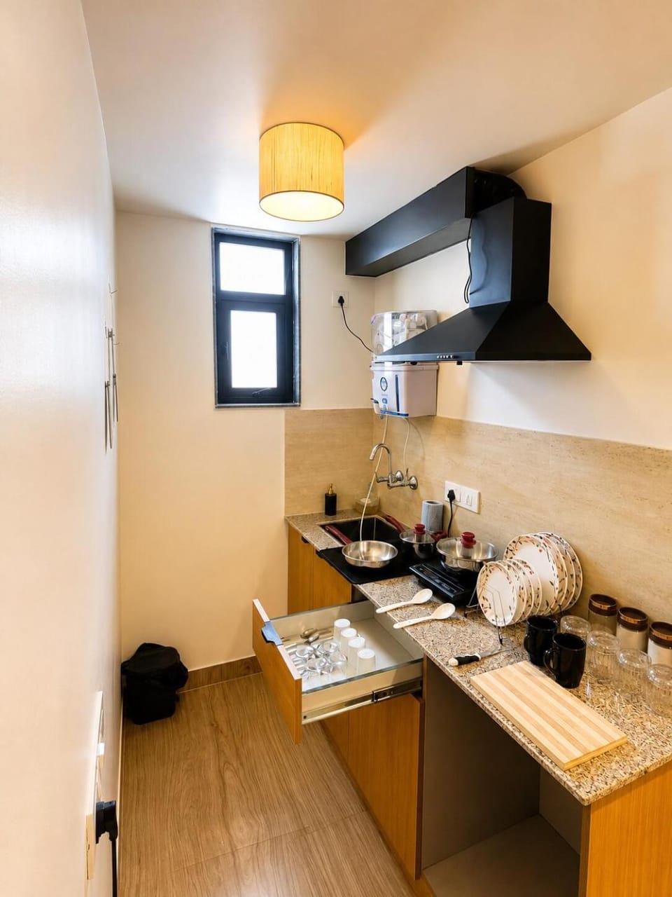 Kitchen or kitchenette, stove