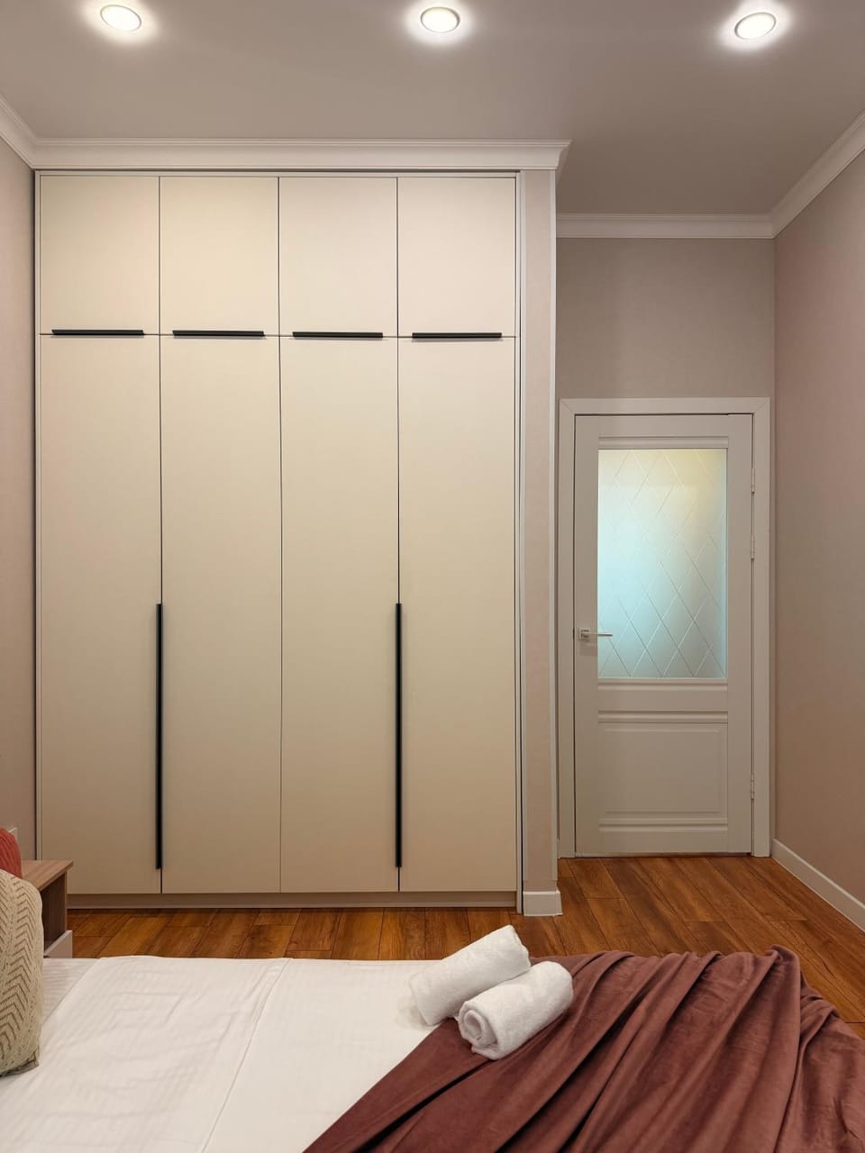 Bed, Photo of the whole room, Bedroom, towels, wardrobe