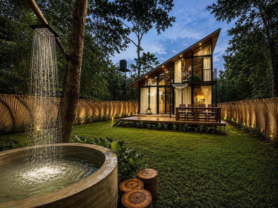 Property building, Night, Garden view
