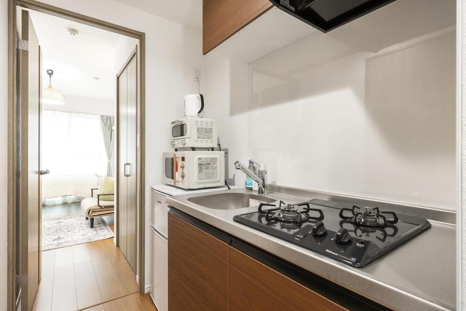 Kitchen or kitchenette, stove