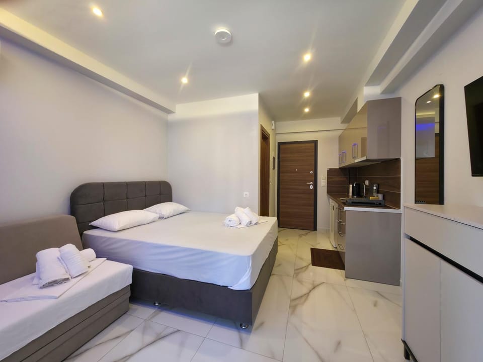 Bed, TV and multimedia, Kitchen or kitchenette, Photo of the whole room, Bedroom