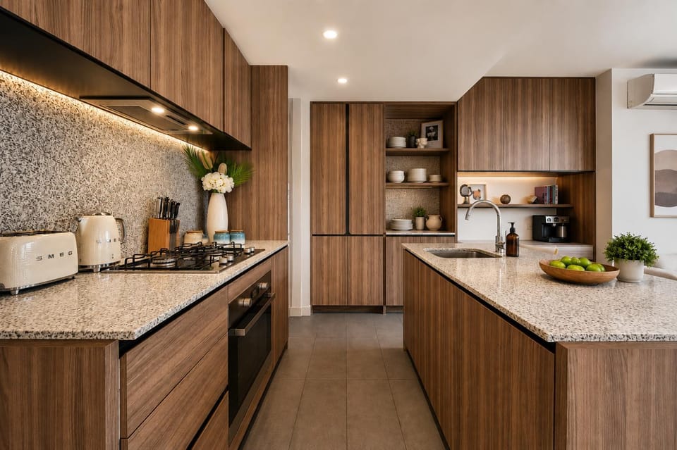 Kitchen or kitchenette, oven, stove