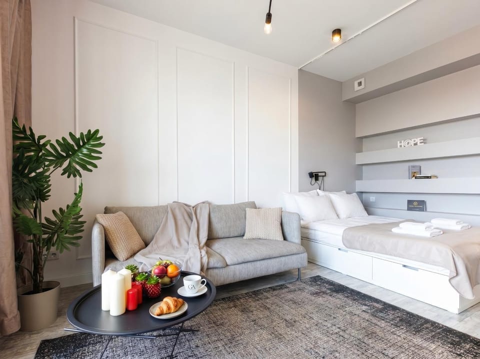 Bed, Living room, Food and drinks, Photo of the whole room, Seating area, Bedroom, Food