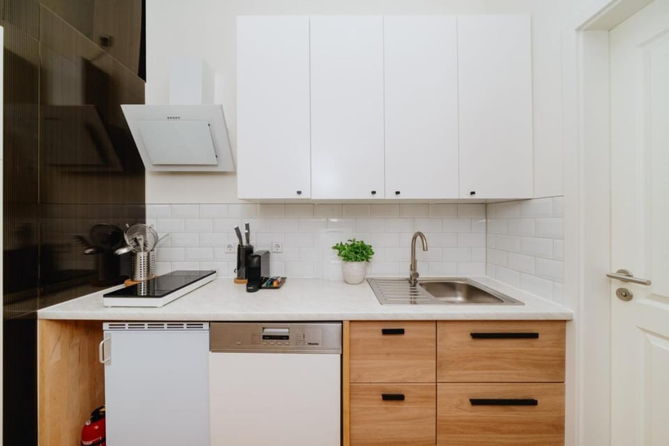 Kitchen or kitchenette, stove