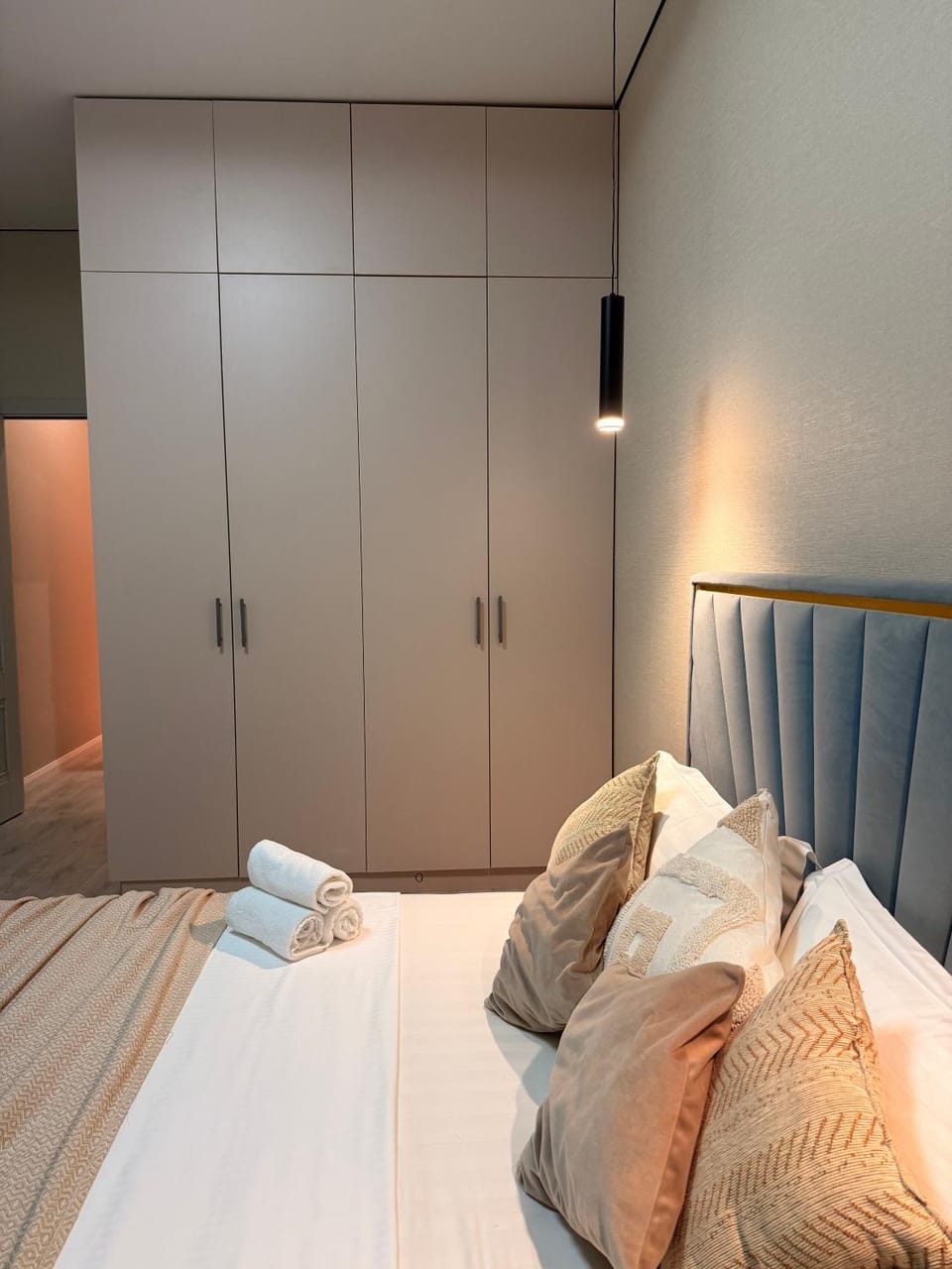 Bed, Photo of the whole room, Bedroom, towels, wardrobe