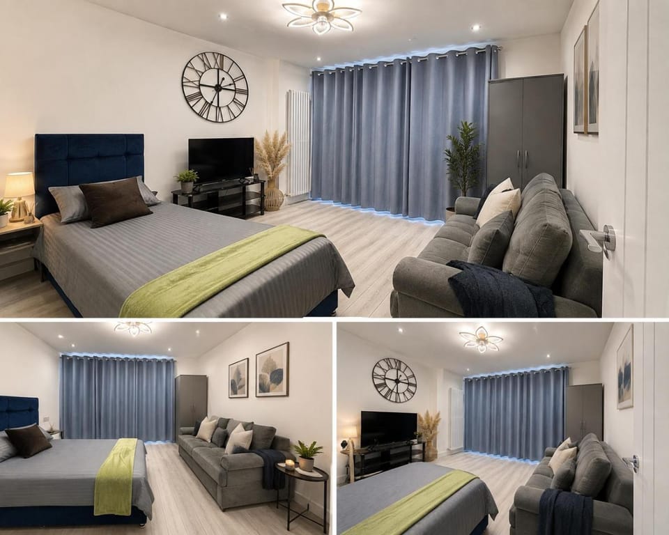 Bed, TV and multimedia, Seating area, Bedroom