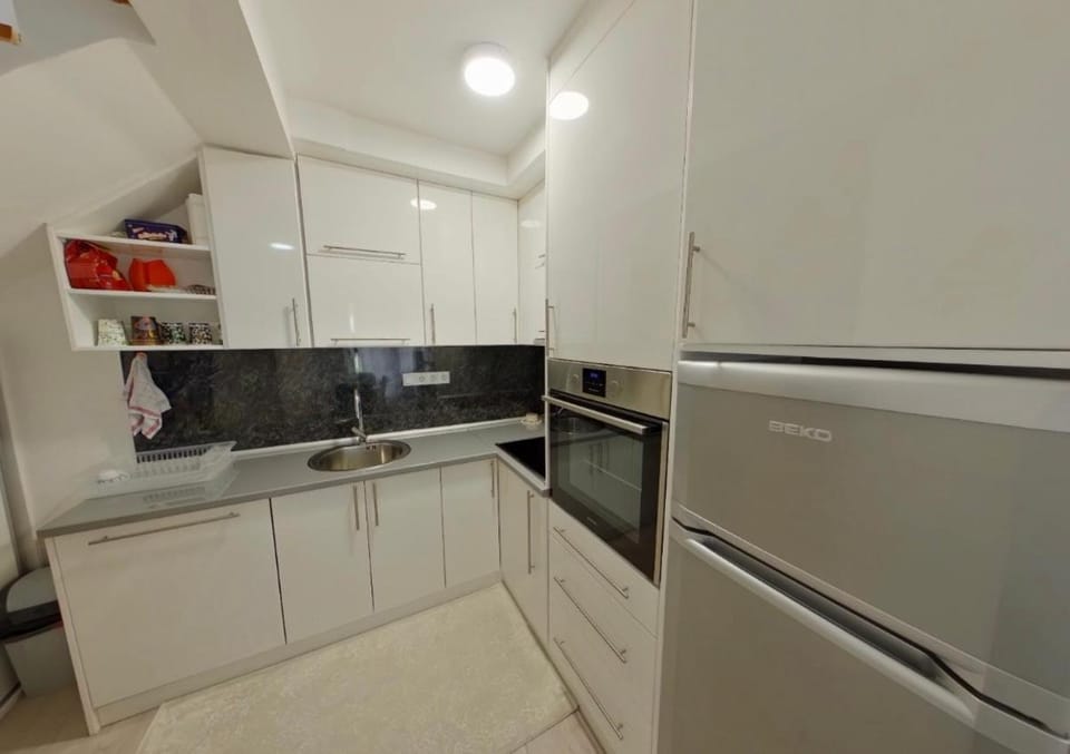 Kitchen or kitchenette, dishwasher, oven, stove
