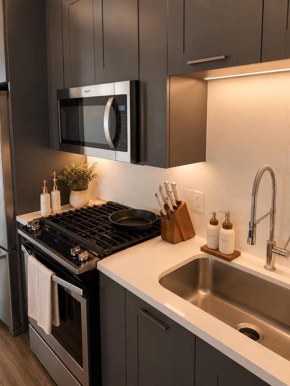 Kitchen or kitchenette, dishwasher, stove