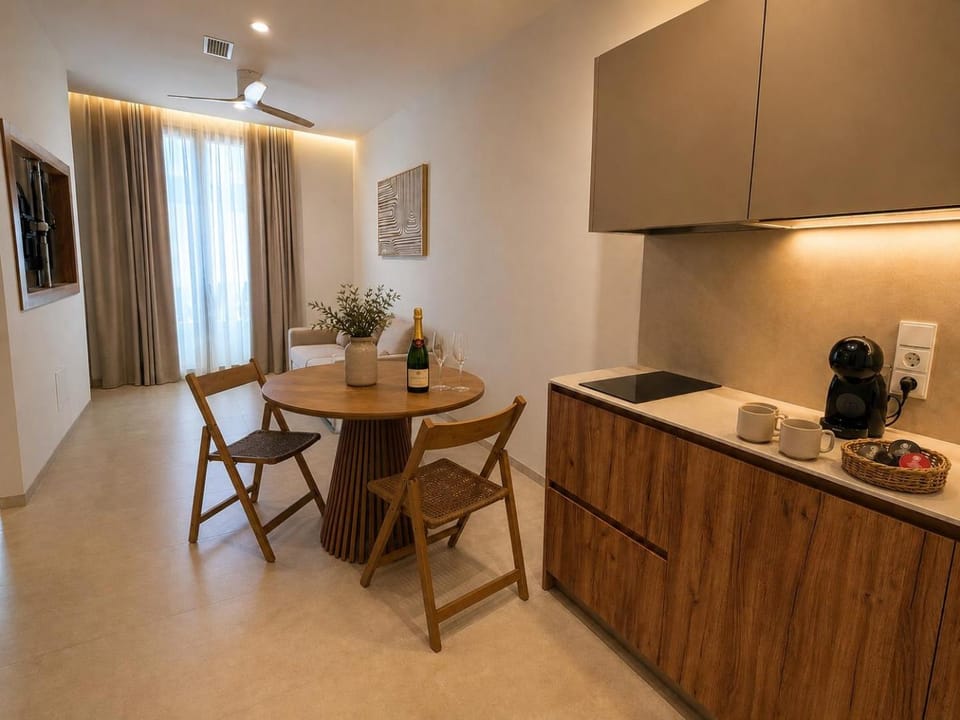Kitchen or kitchenette, stove