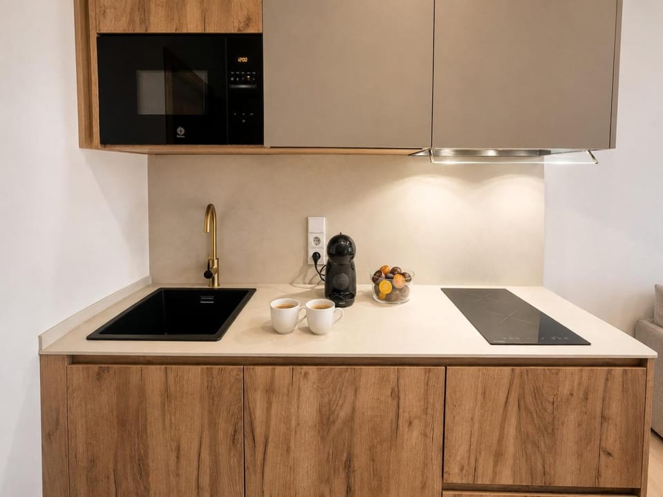 Kitchen or kitchenette, stove