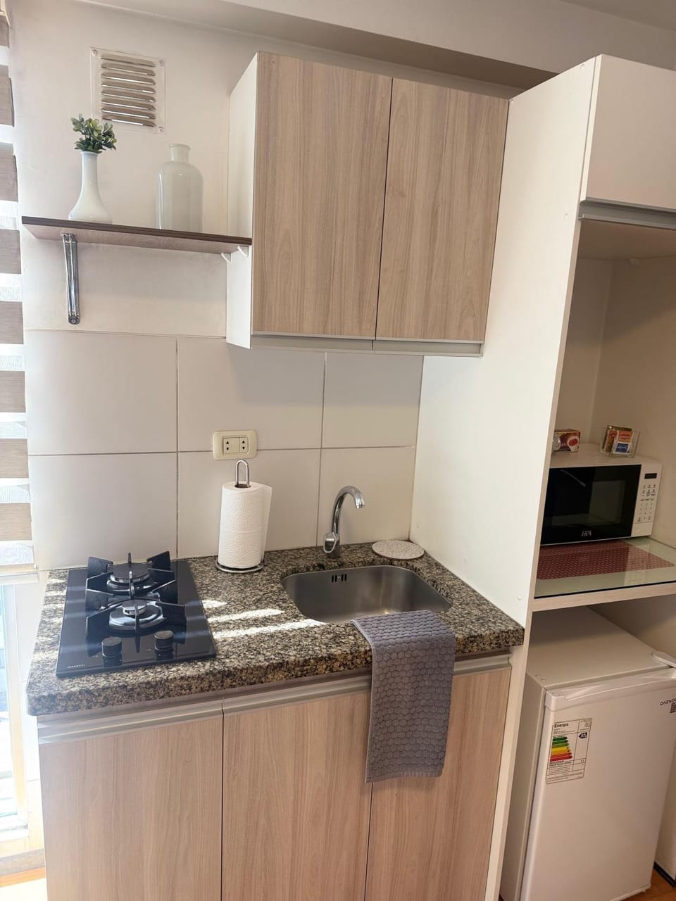 Kitchen or kitchenette, stove