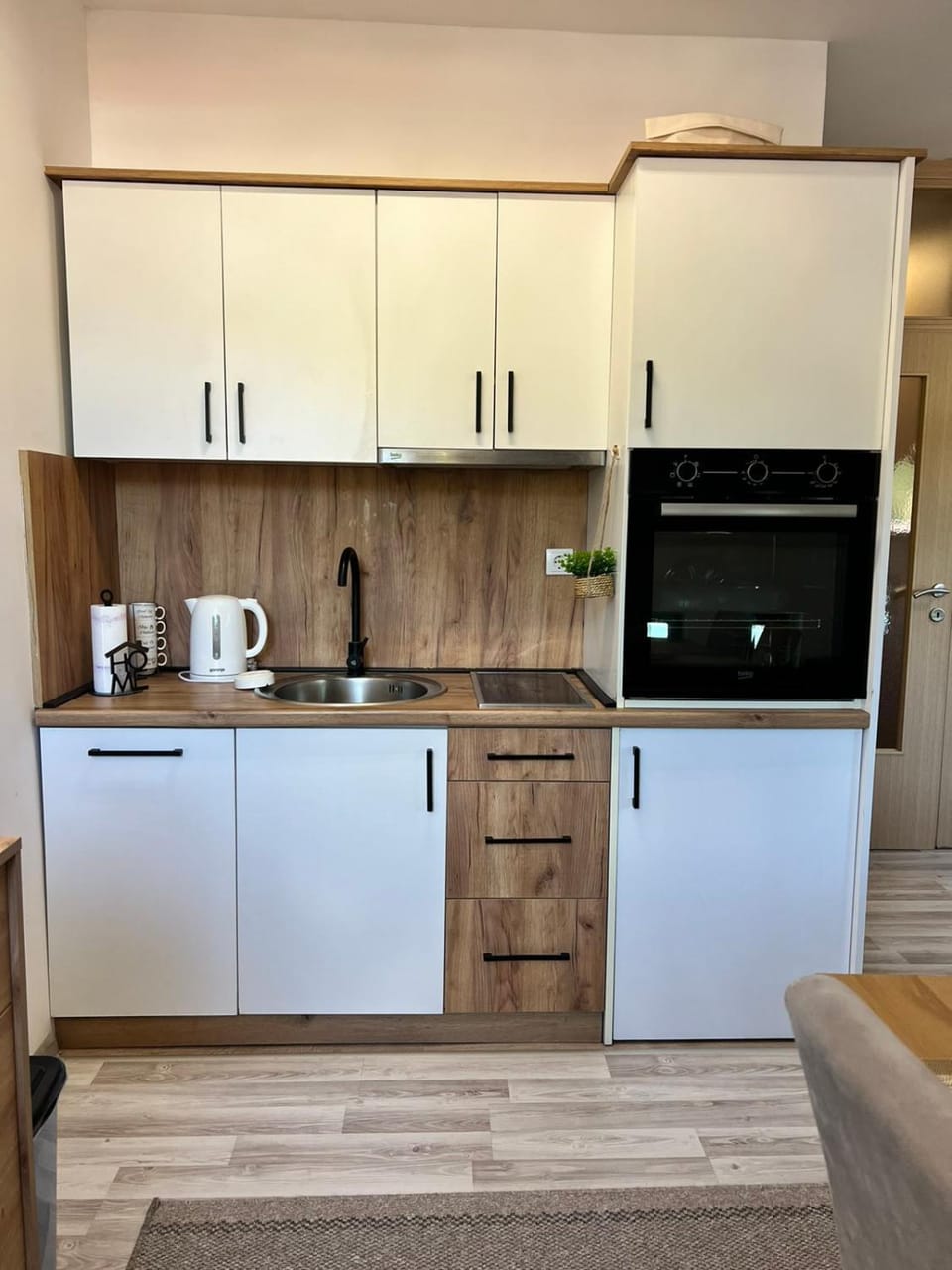 Kitchen or kitchenette, oven
