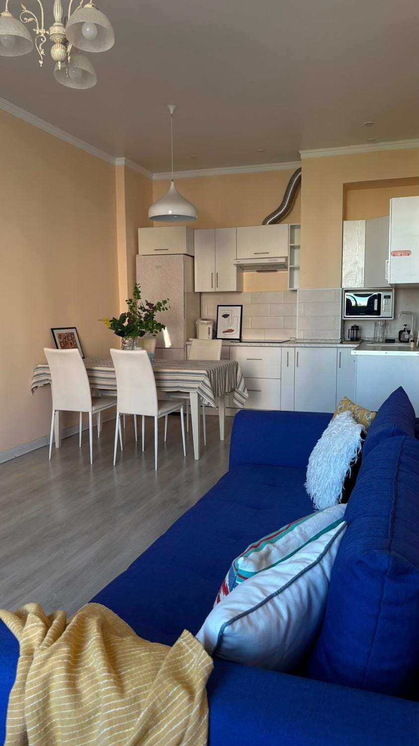 Kitchen or kitchenette, Living room, Seating area, Dining area, stove