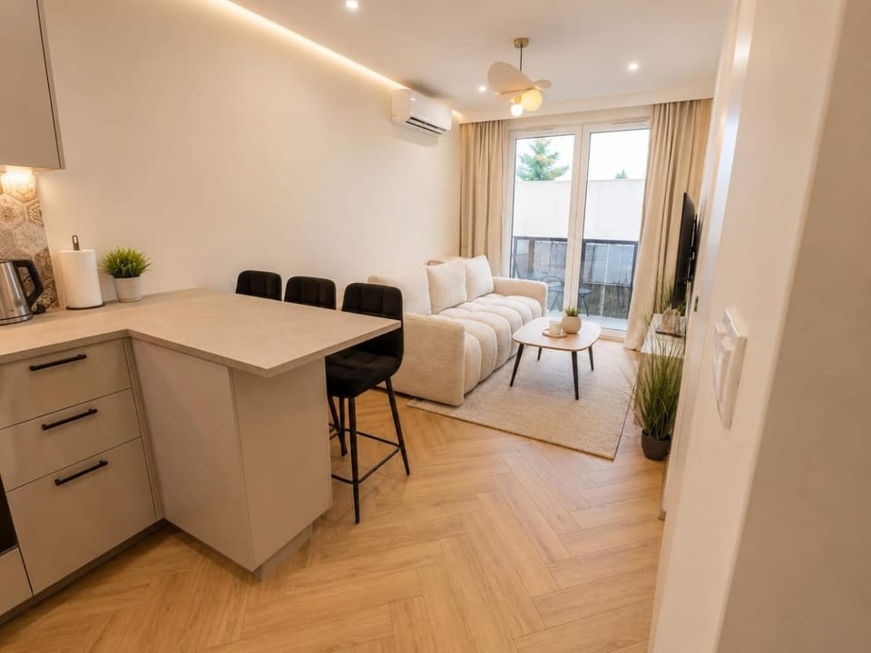 Kitchen or kitchenette, Living room, Dining area, air conditioner