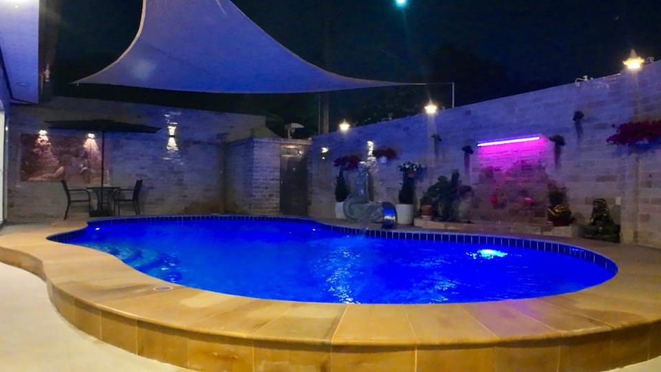 Night, Pool view, Swimming pool