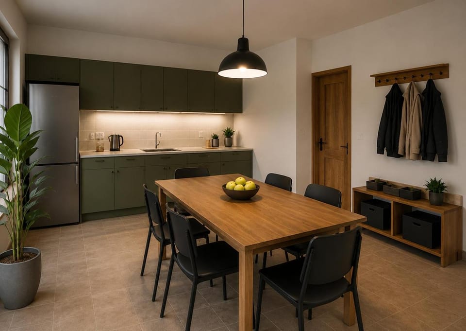 Kitchen or kitchenette, Dining area, stove