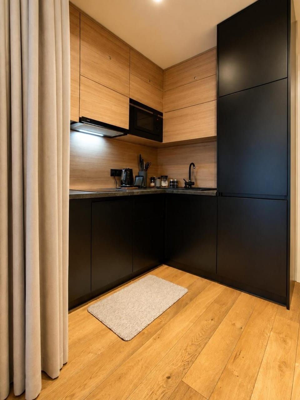 Kitchen or kitchenette, stove