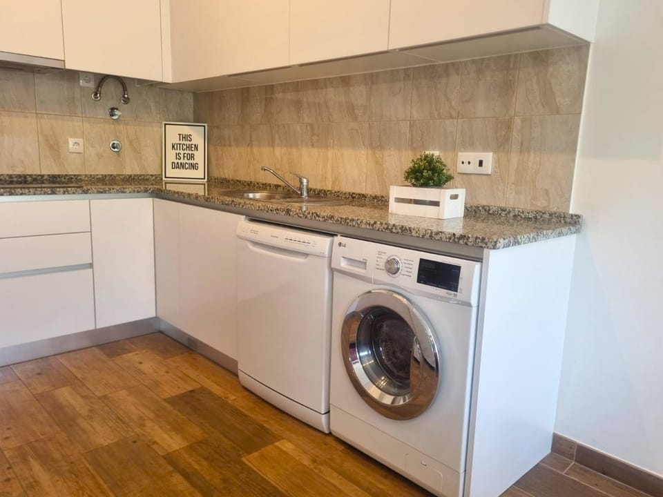 Kitchen or kitchenette, dishwasher, washing machine