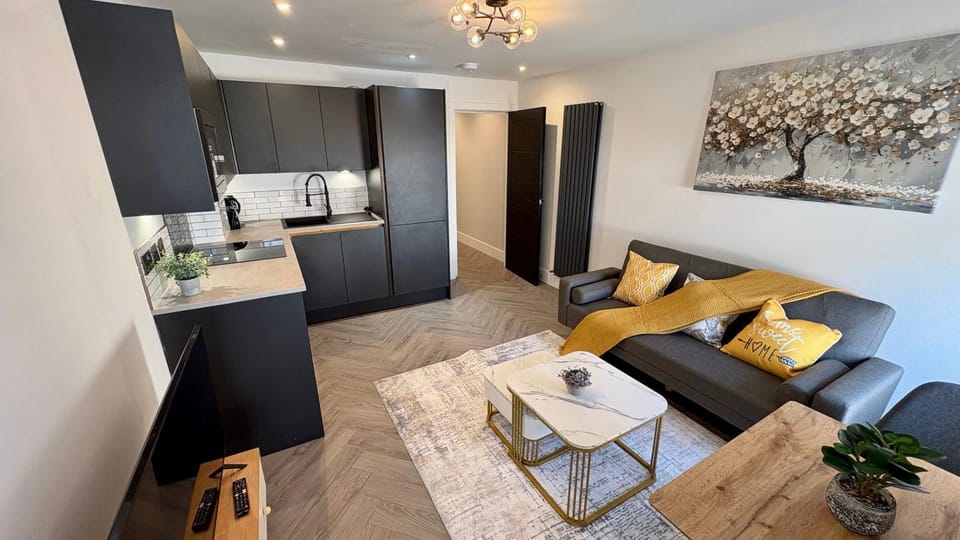 Kitchen or kitchenette, Living room, stove