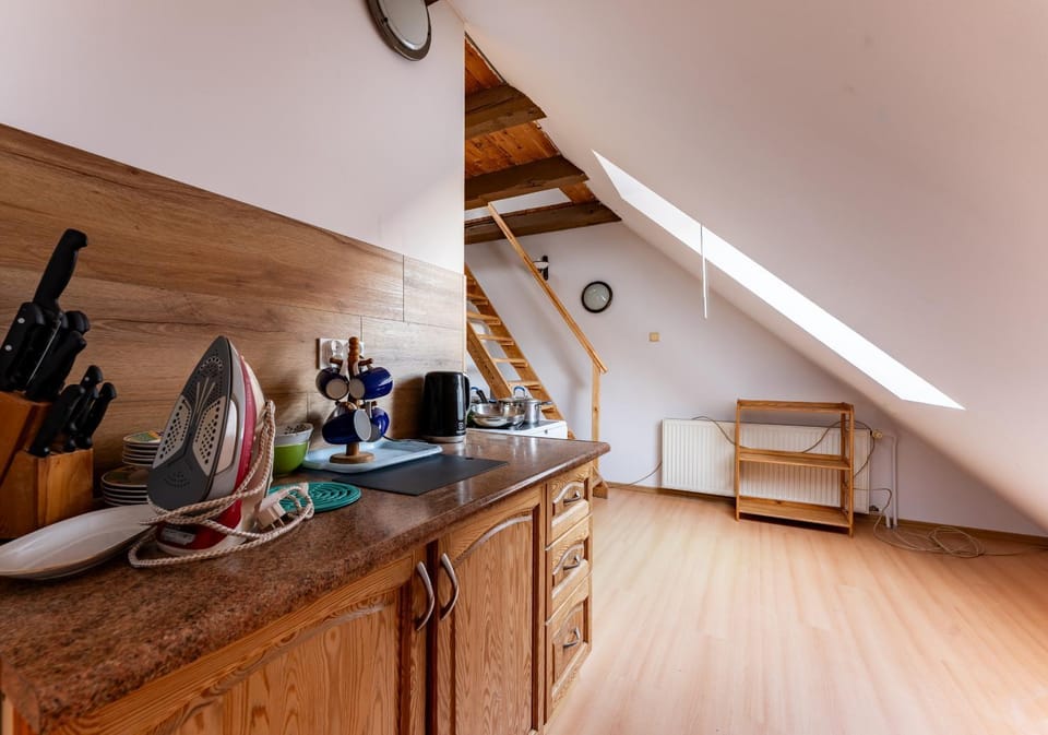 Kitchen or kitchenette, stove