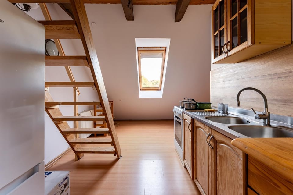 Kitchen or kitchenette, stove