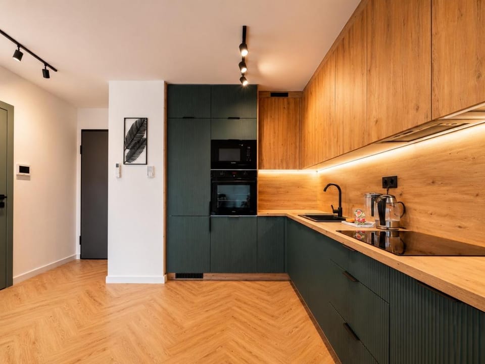 Kitchen or kitchenette, dishwasher, oven, stove