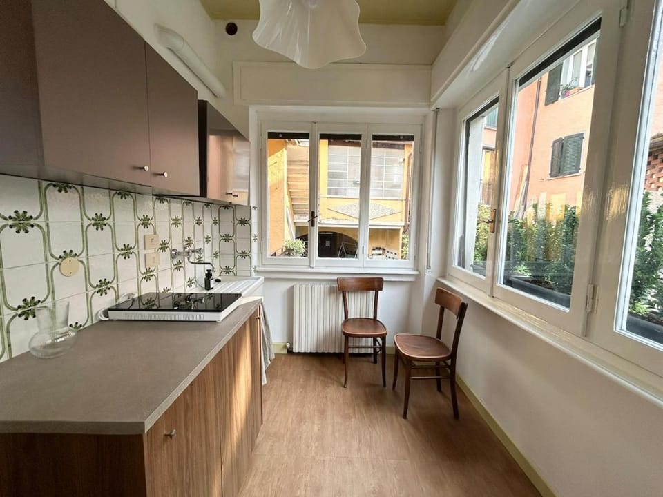 Kitchen or kitchenette, stove