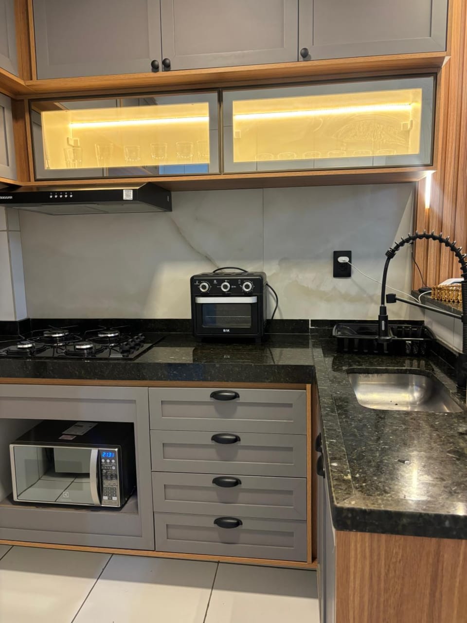 Kitchen or kitchenette, stove