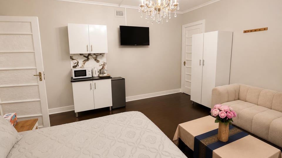 Bed, TV and multimedia, Kitchen or kitchenette, Living room, Photo of the whole room, Seating area, Bedroom, oven