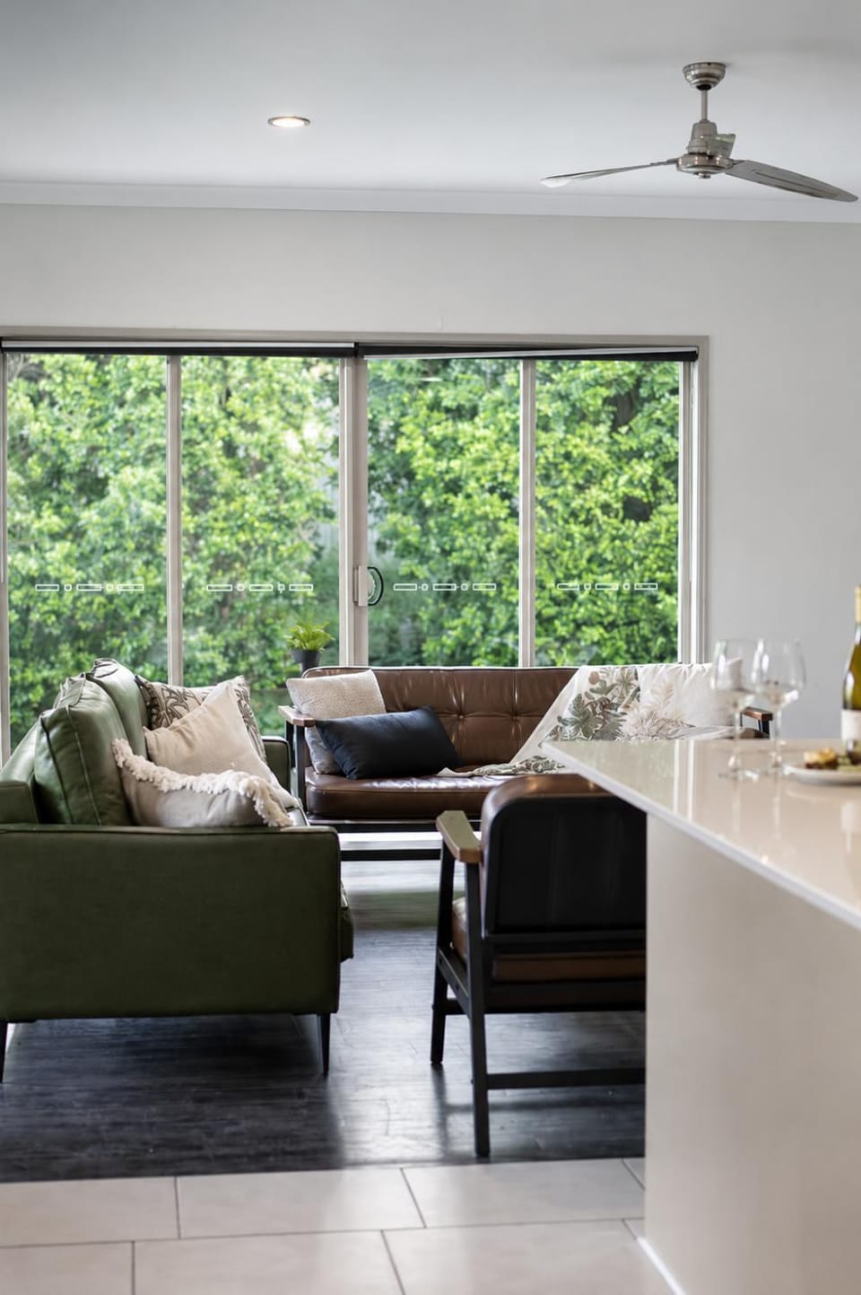 Kitchen or kitchenette, Living room, Seating area, Garden view
