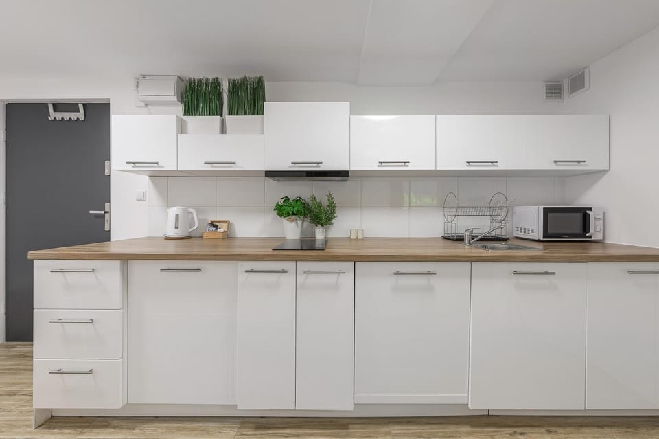 Kitchen or kitchenette, microwave, stove, kitchen