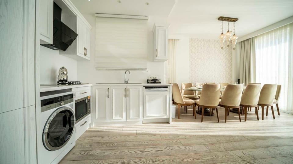 Kitchen or kitchenette, Living room, dishwasher, washing machine