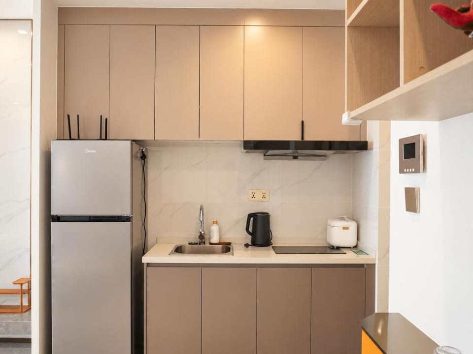Kitchen or kitchenette, stove