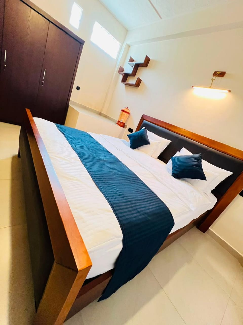 Bed, wardrobe