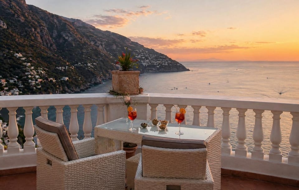 View (from property/room), Balcony/Terrace, Sea view, Sunset