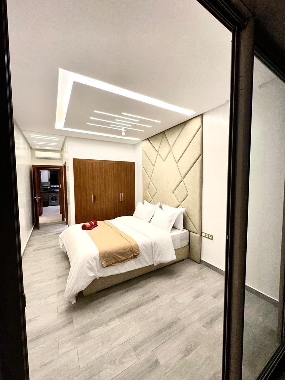 Bed, wardrobe
