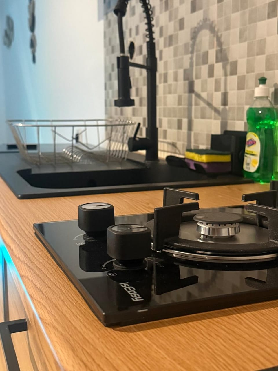 Kitchen or kitchenette, stove