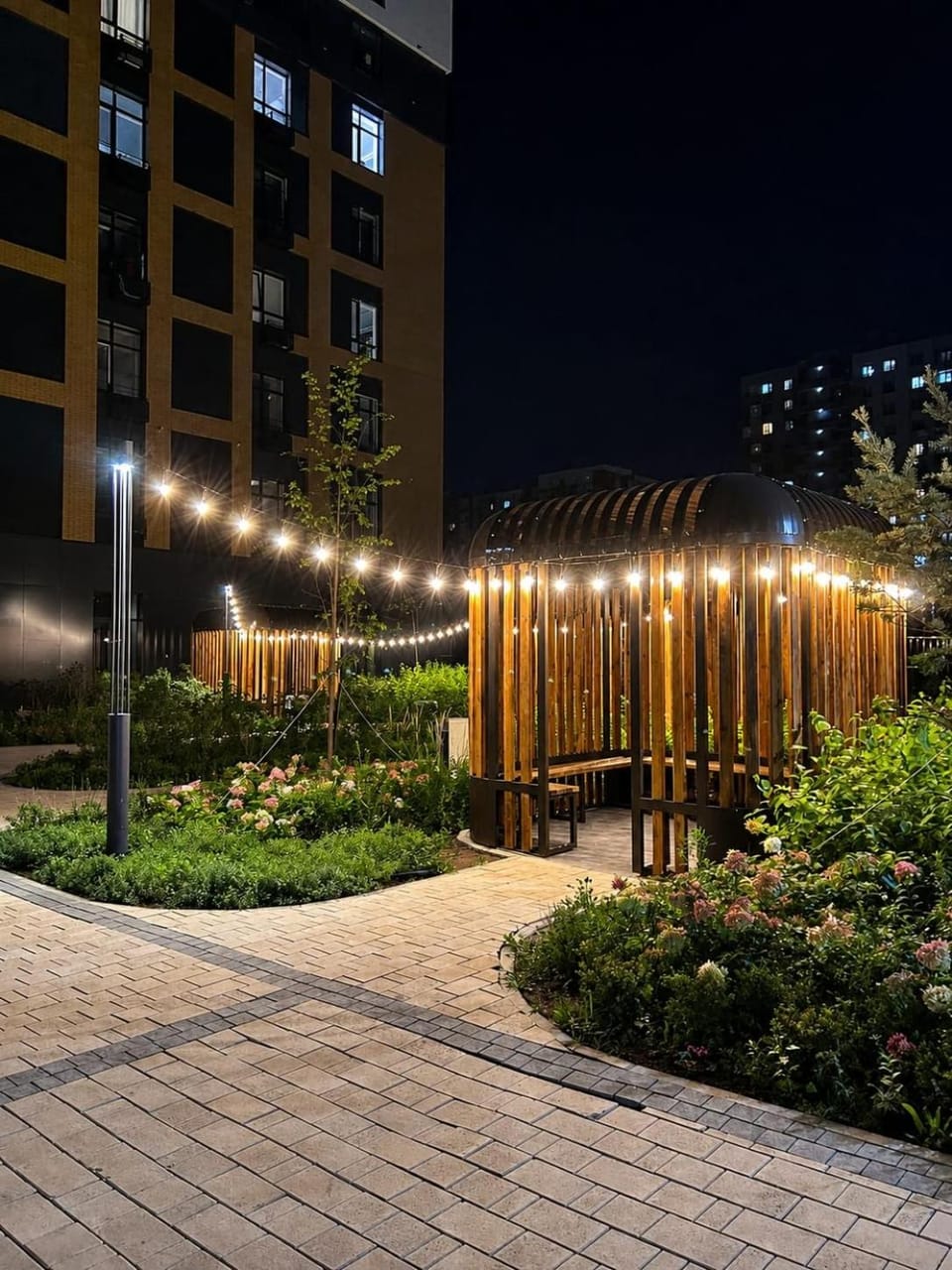 Property building, Night, Garden, Garden view