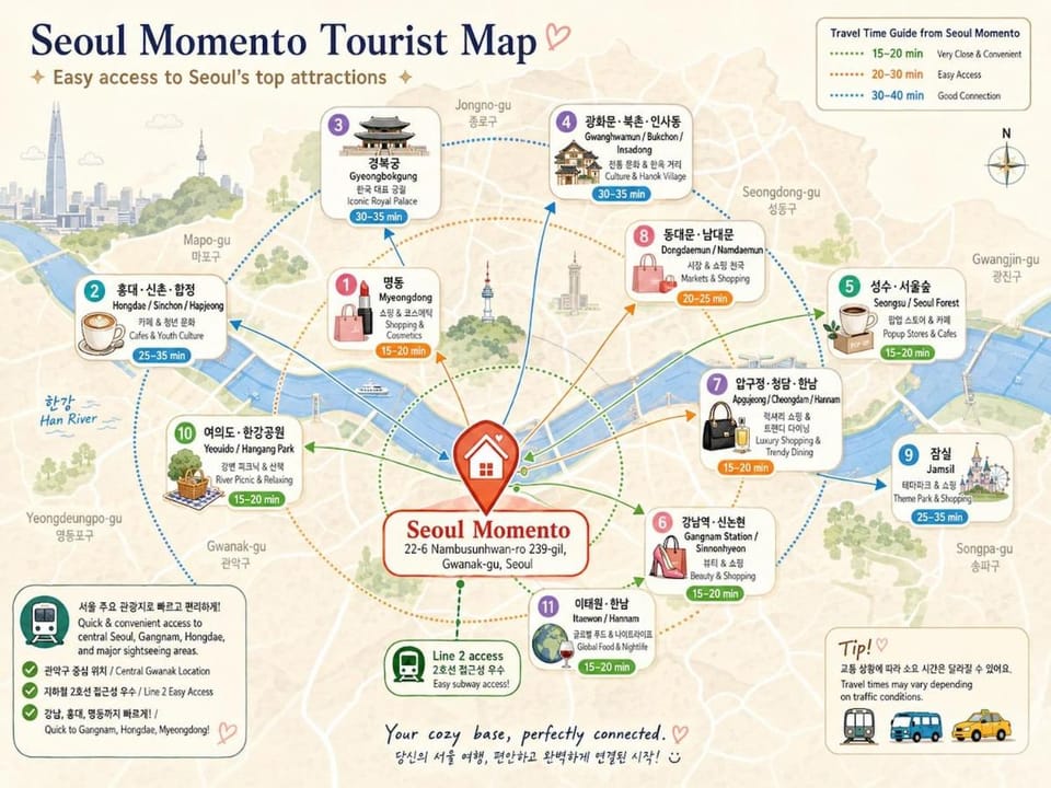 Seoul Momento, Metro L2 5min walk, Gangnam Hongdae Jamsil Direct, Airbus Apartment in Seoul
