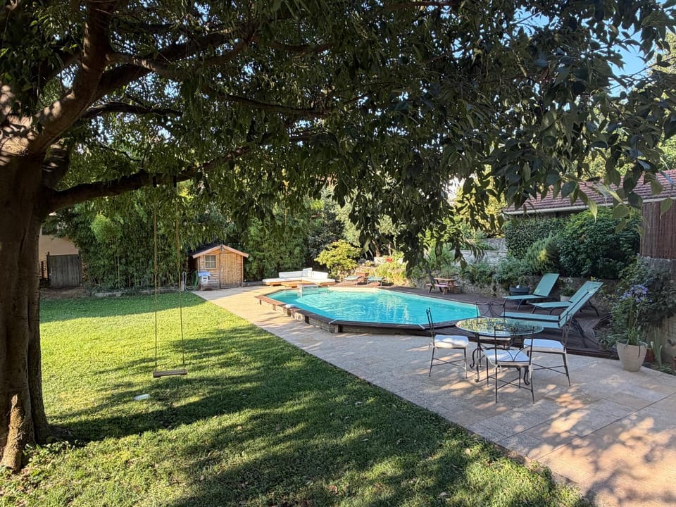 Patio, Natural landscape, Garden, Garden view, Pool view, Swimming pool, sunbed