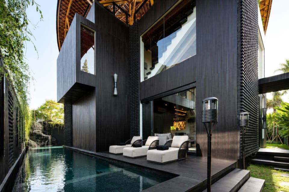 Property building, Patio, Garden, Seating area, Garden view, Pool view, Swimming pool, sunbed