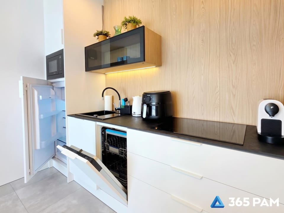Kitchen or kitchenette, stove