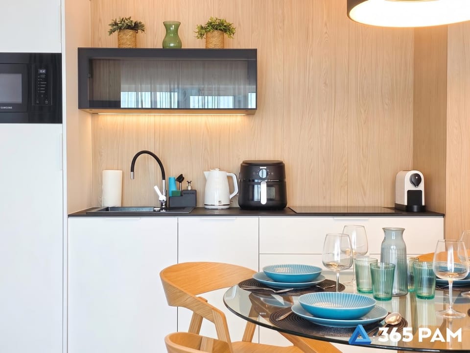 Kitchen or kitchenette, stove