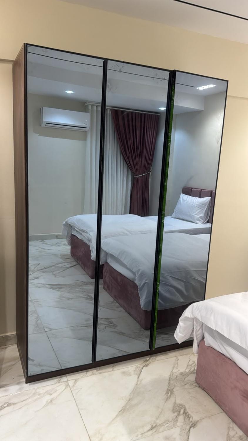 Bed, wardrobe