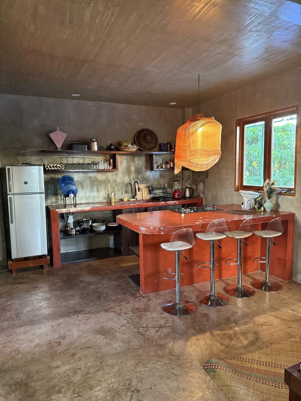 Kitchen or kitchenette, stove