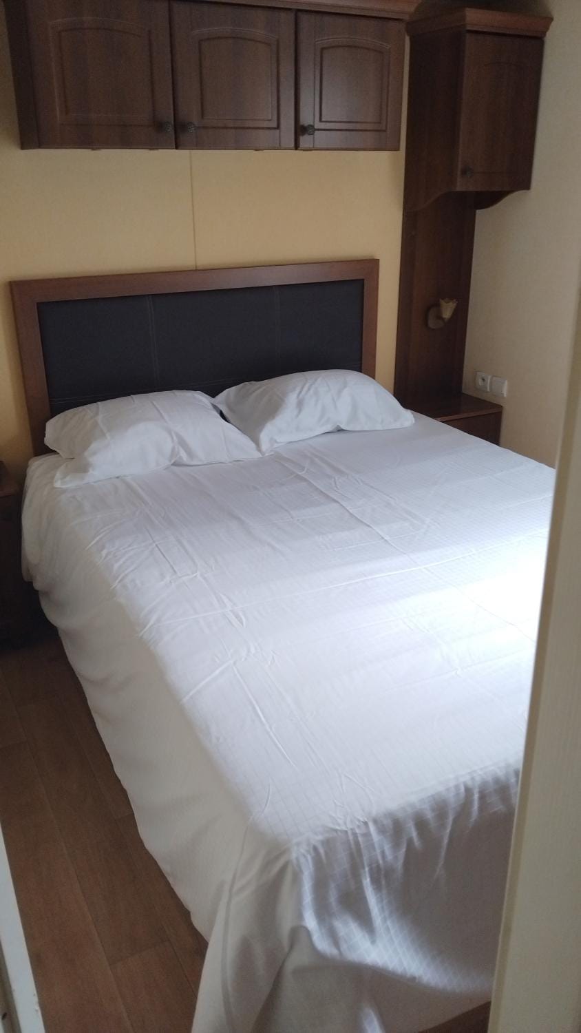 Bed, wardrobe