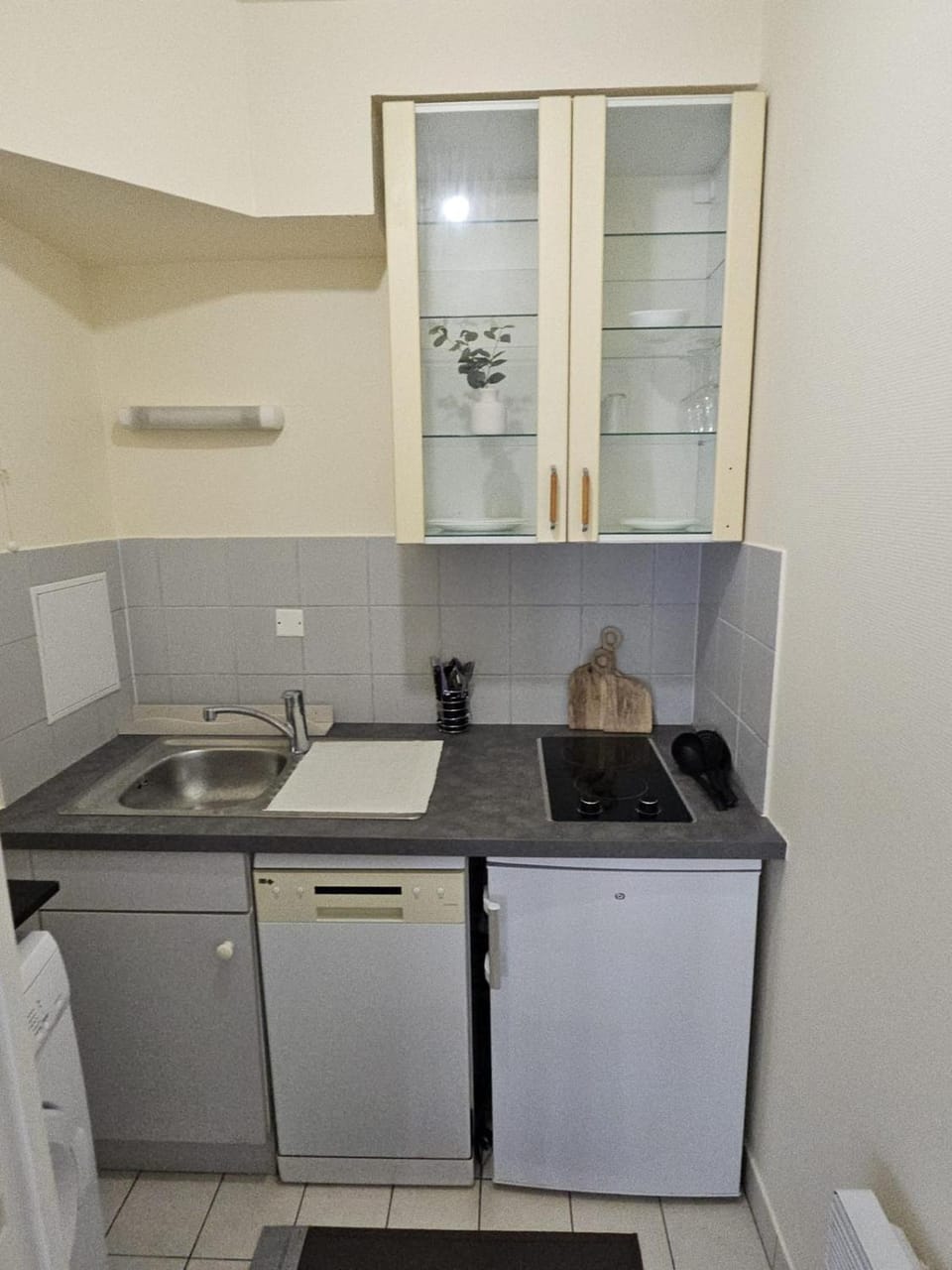 Kitchen or kitchenette, dishwasher, stove