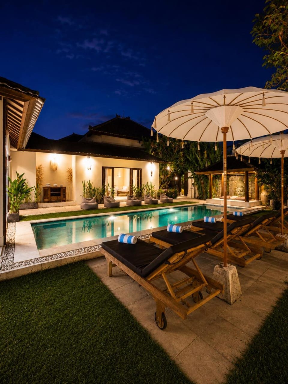 Night, Natural landscape, Pool view, Swimming pool, sunbed