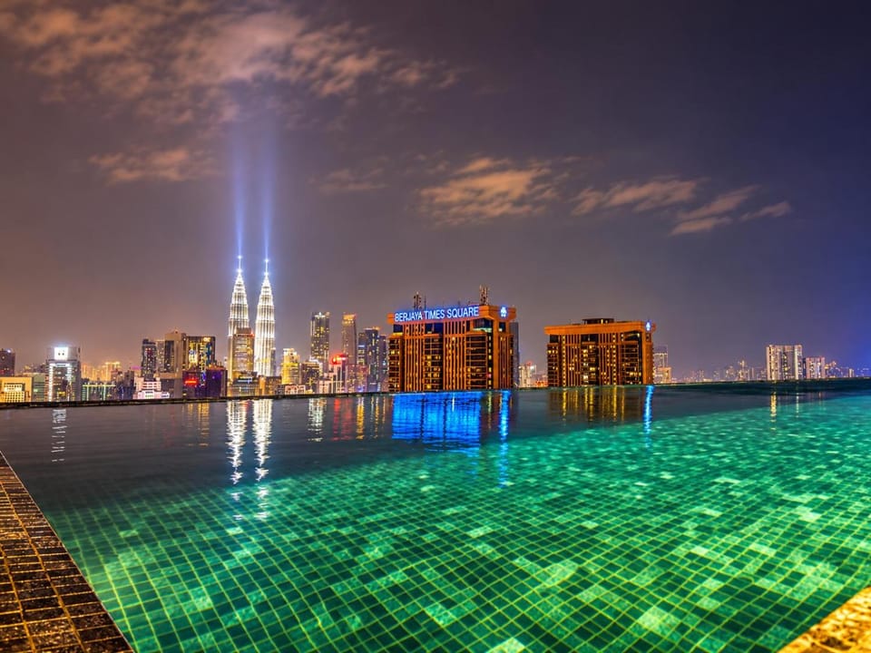 Night, City view, Pool view, Swimming pool