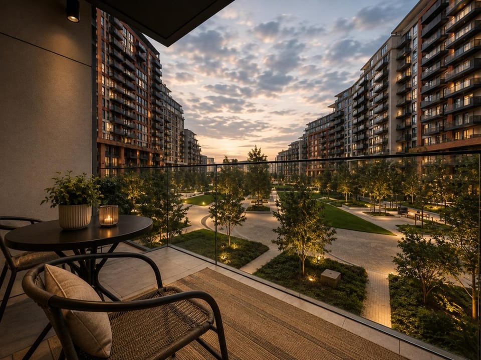 Property building, Patio, Day, Garden, View (from property/room), Balcony/Terrace, City view, Garden view